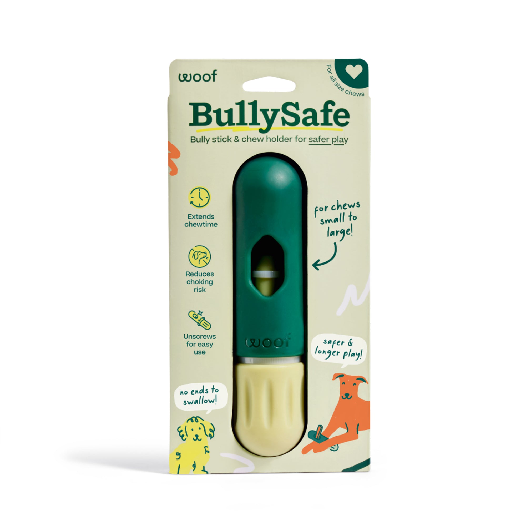 Woof BullySafe Durable Dog Chew Holder: Secure Bully Stick & Collagen Treat for Safer Playtime