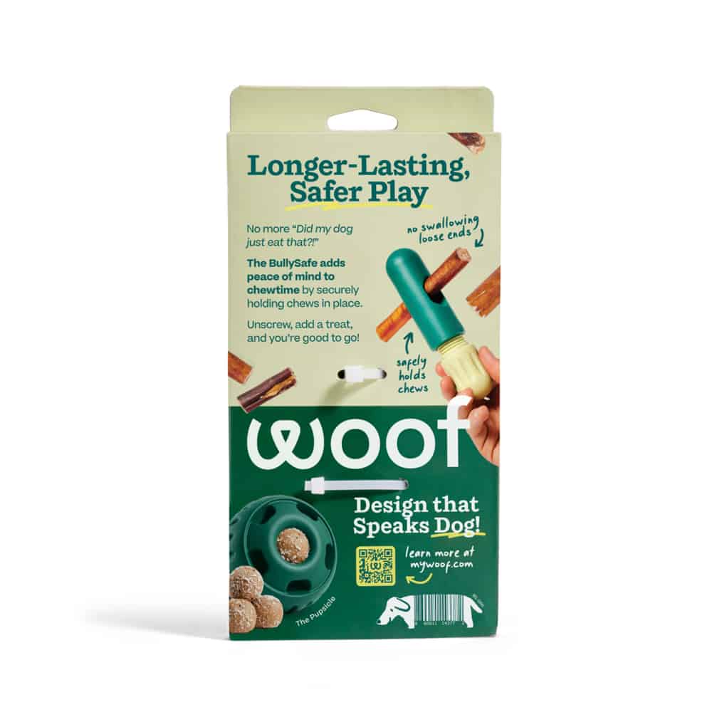 Woof BullySafe Durable Dog Chew Holder: Secure Bully Stick & Collagen Treat for Safer Playtime