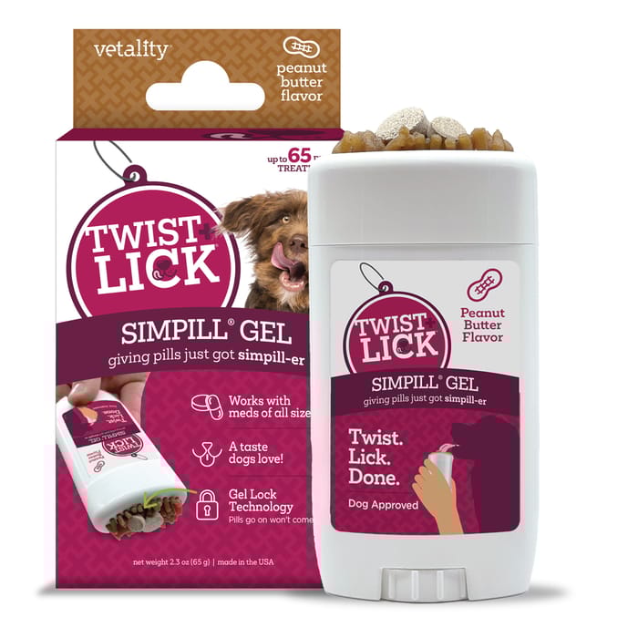 Vetality Twist + Lick SimPill Peanut Butter Dog Pill Gel, 2.3 oz, Mess-Free Medication Treatment
